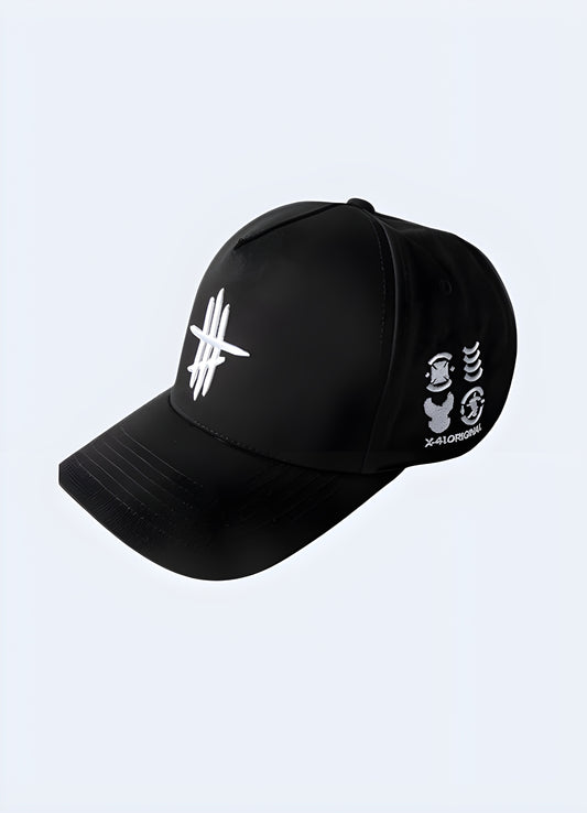 This cool streetwear hat extends your style, integrating seamlessly with your darkwear and warcore outfits. 