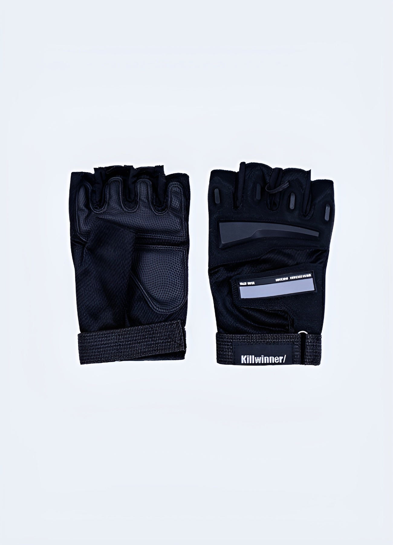 Fingerless street style gloves streetwear gloves both side black view.
