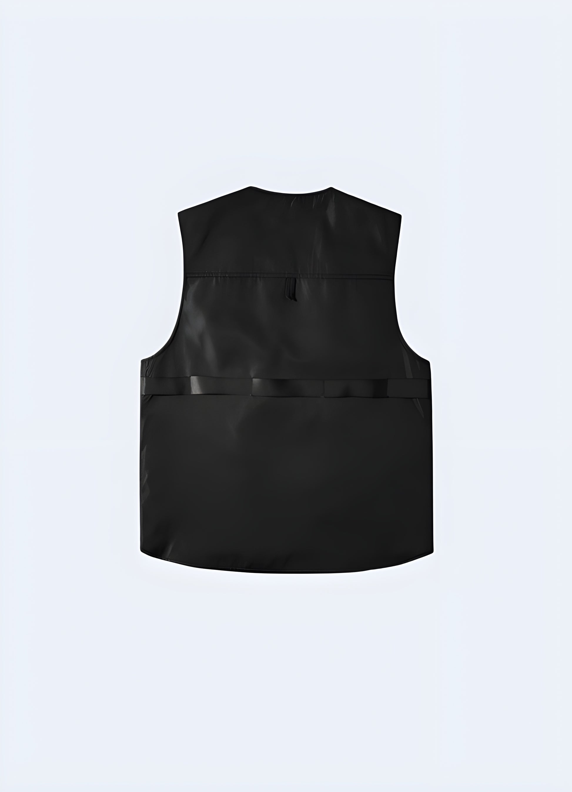 Black streetwear tactical vest back view.