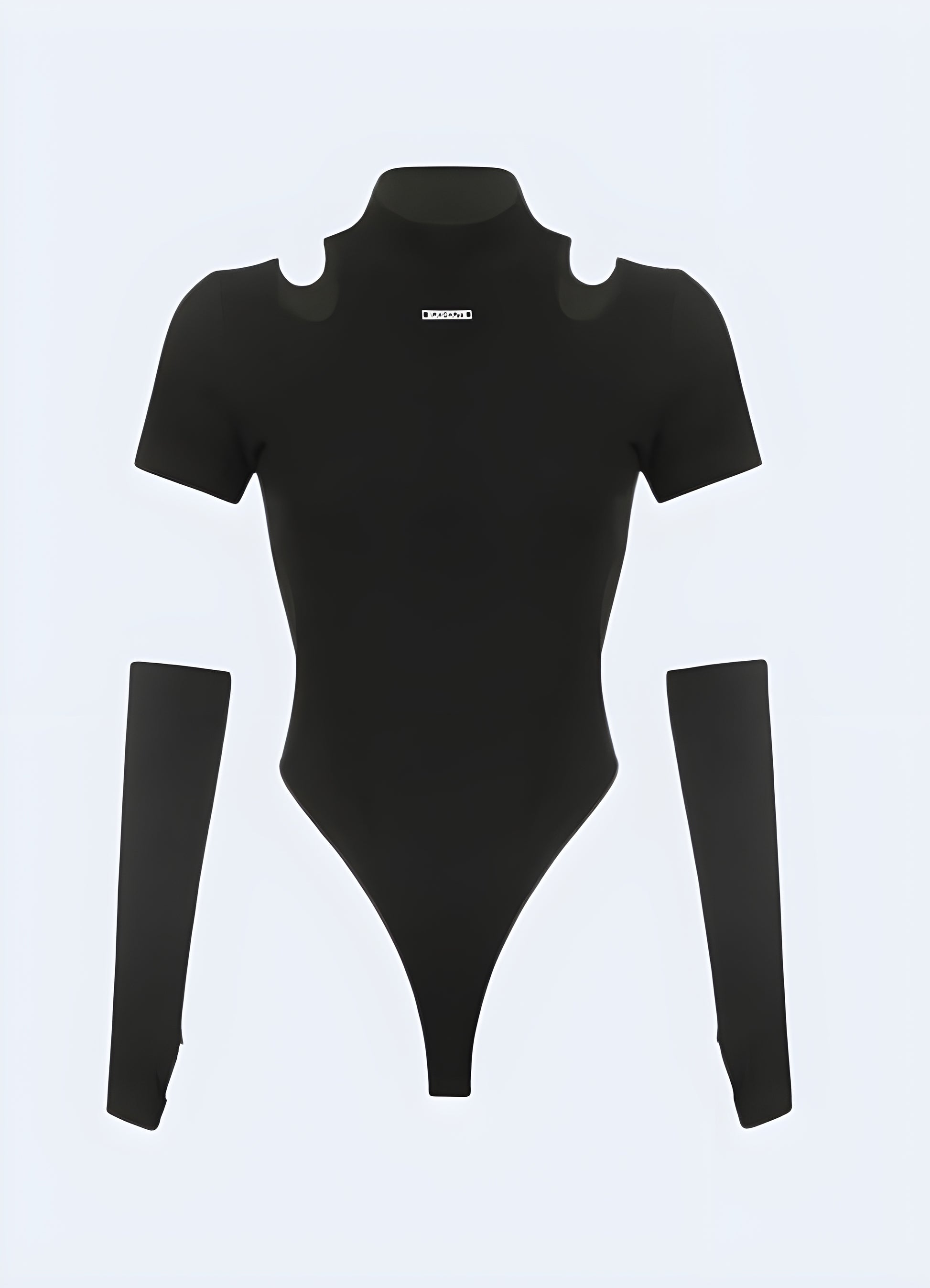 Goth style bodysuit hollow out type bodysuit o-neck collar style.