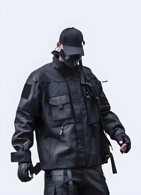 A rugged tactical bomber jacket shown in a standard fit on a model.