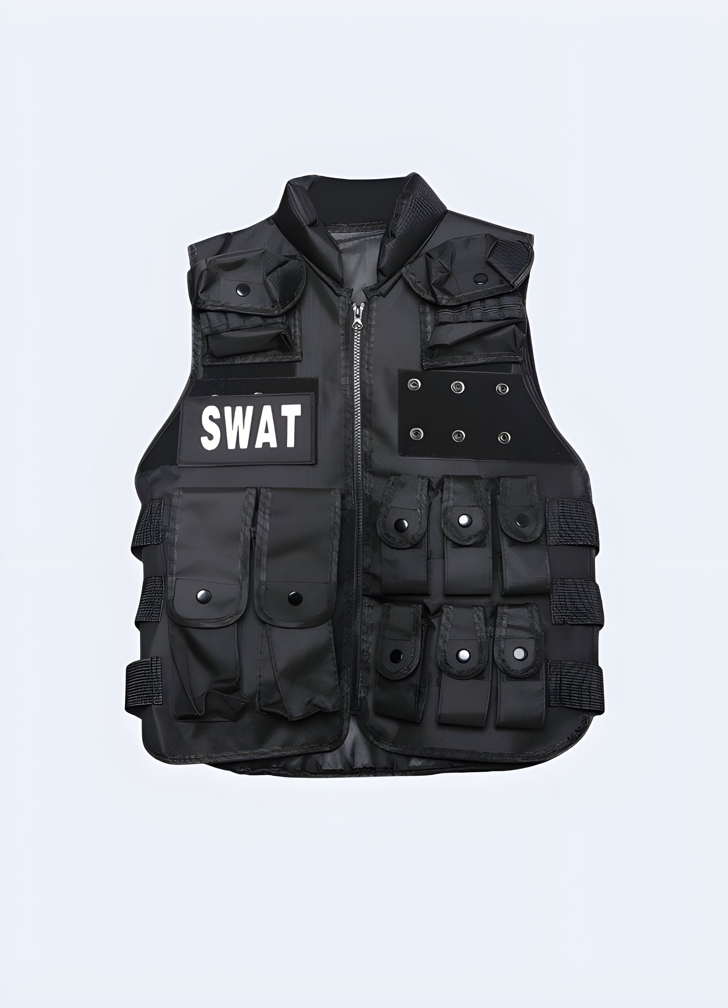 Black tactical vest swat backing front view.