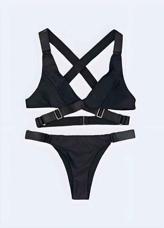 Techwear style bikini extra straps decoration.