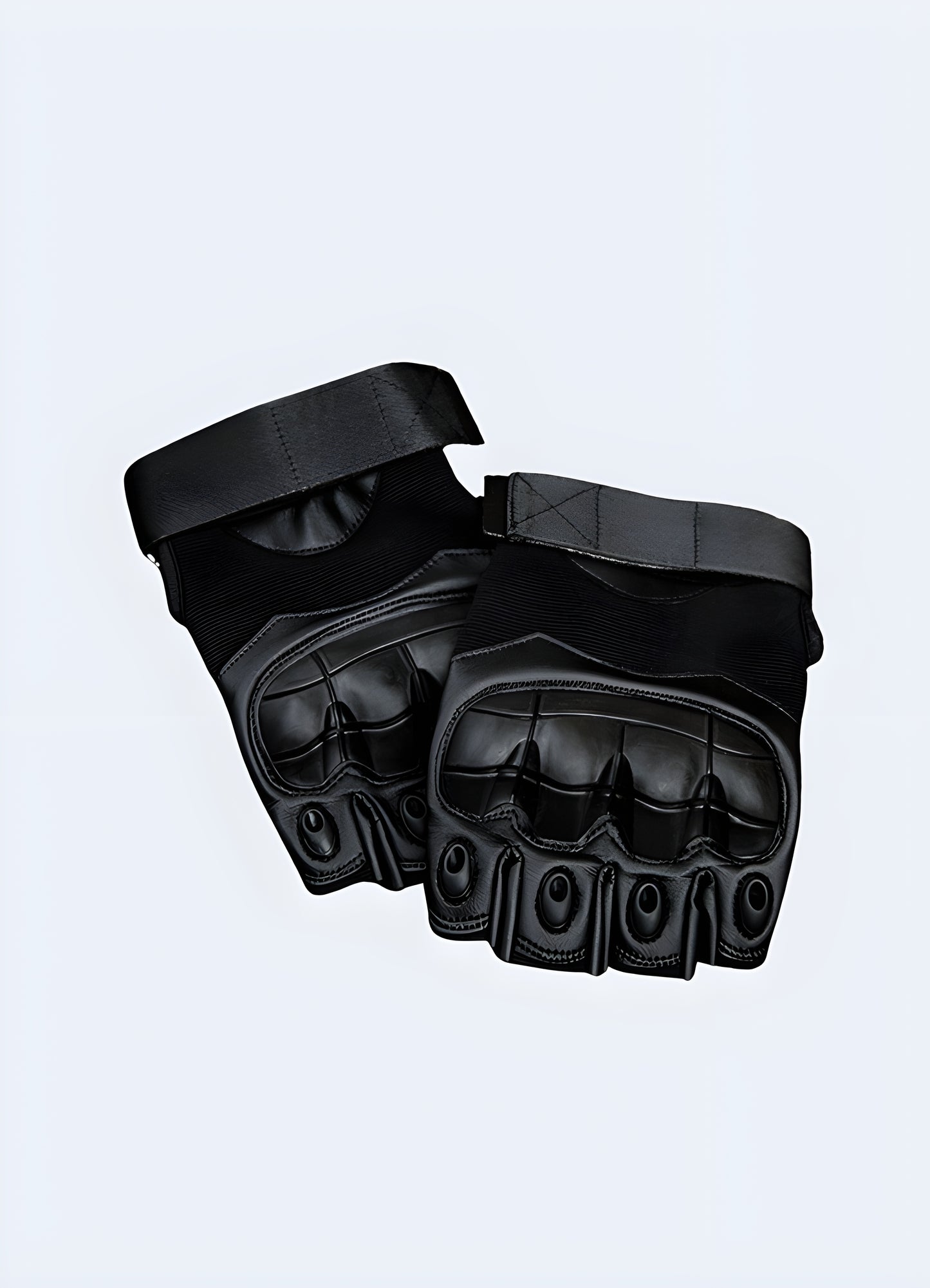 Techwear fingerless gloves black front view.