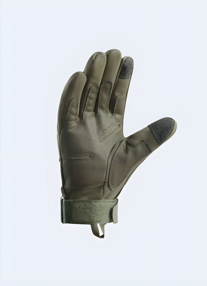 Techwear gloves full finger inside view green. 