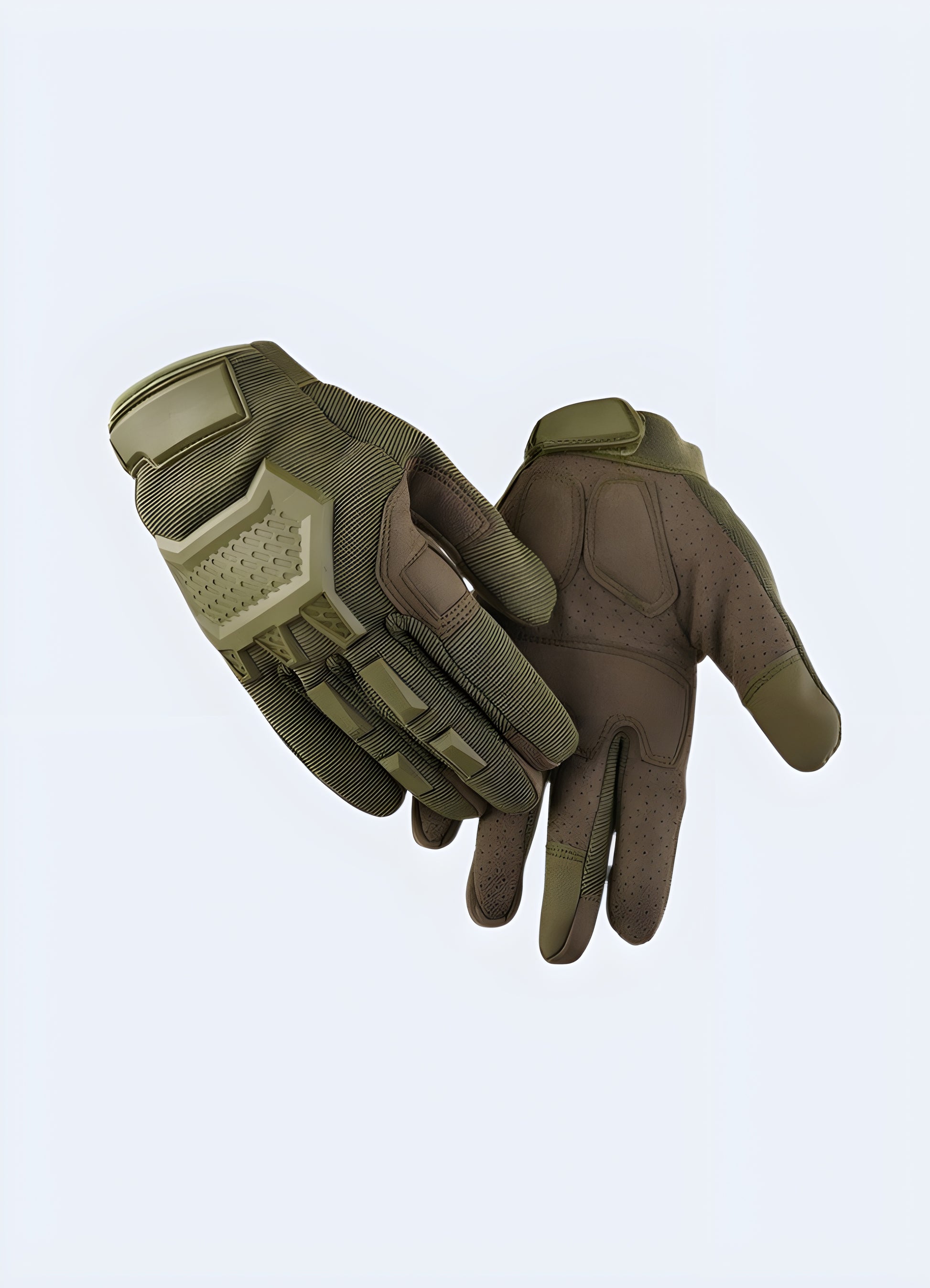 Gloves techwear side view full finger khaki.