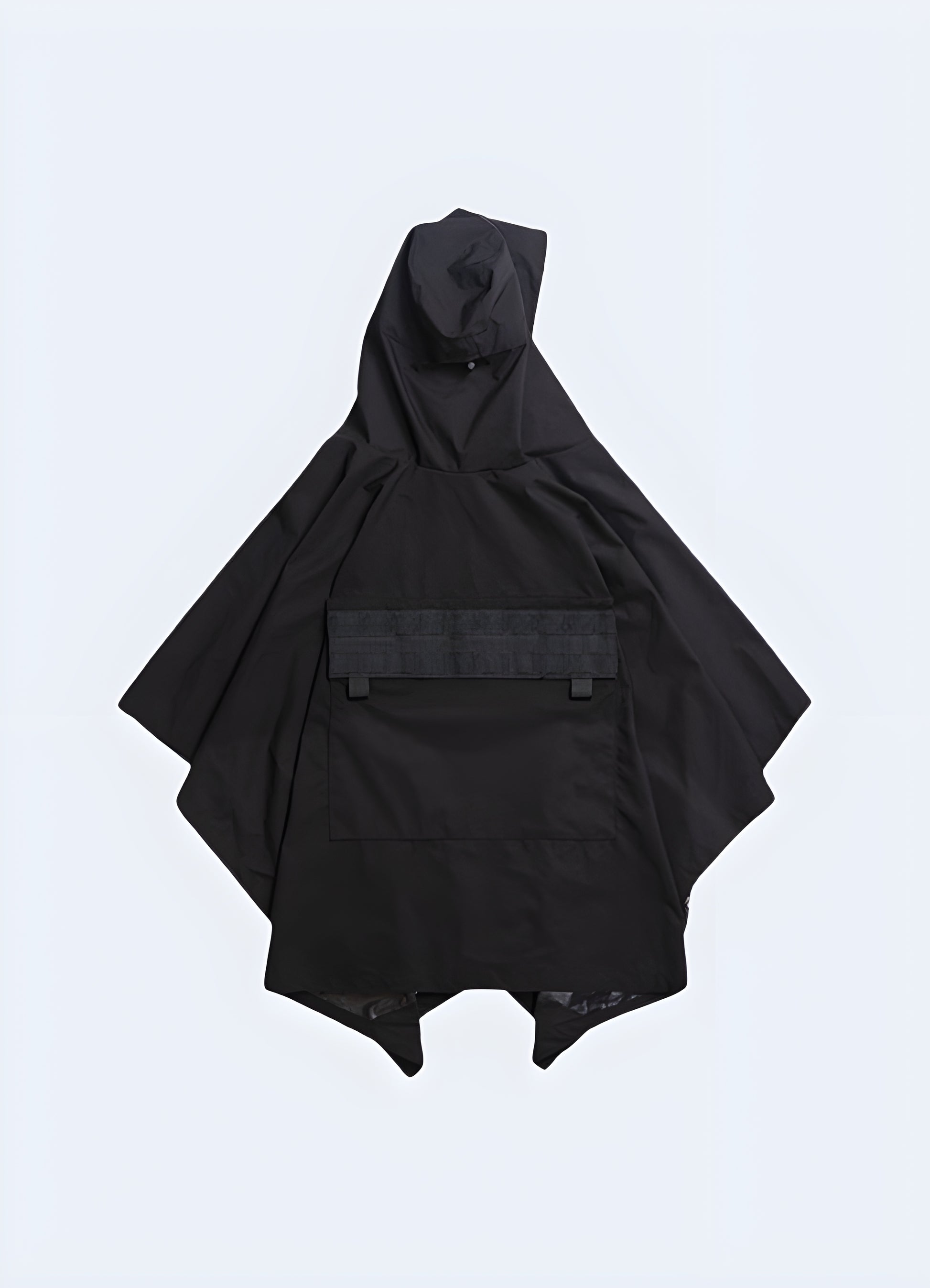 Technical grey poncho with utility pockets.