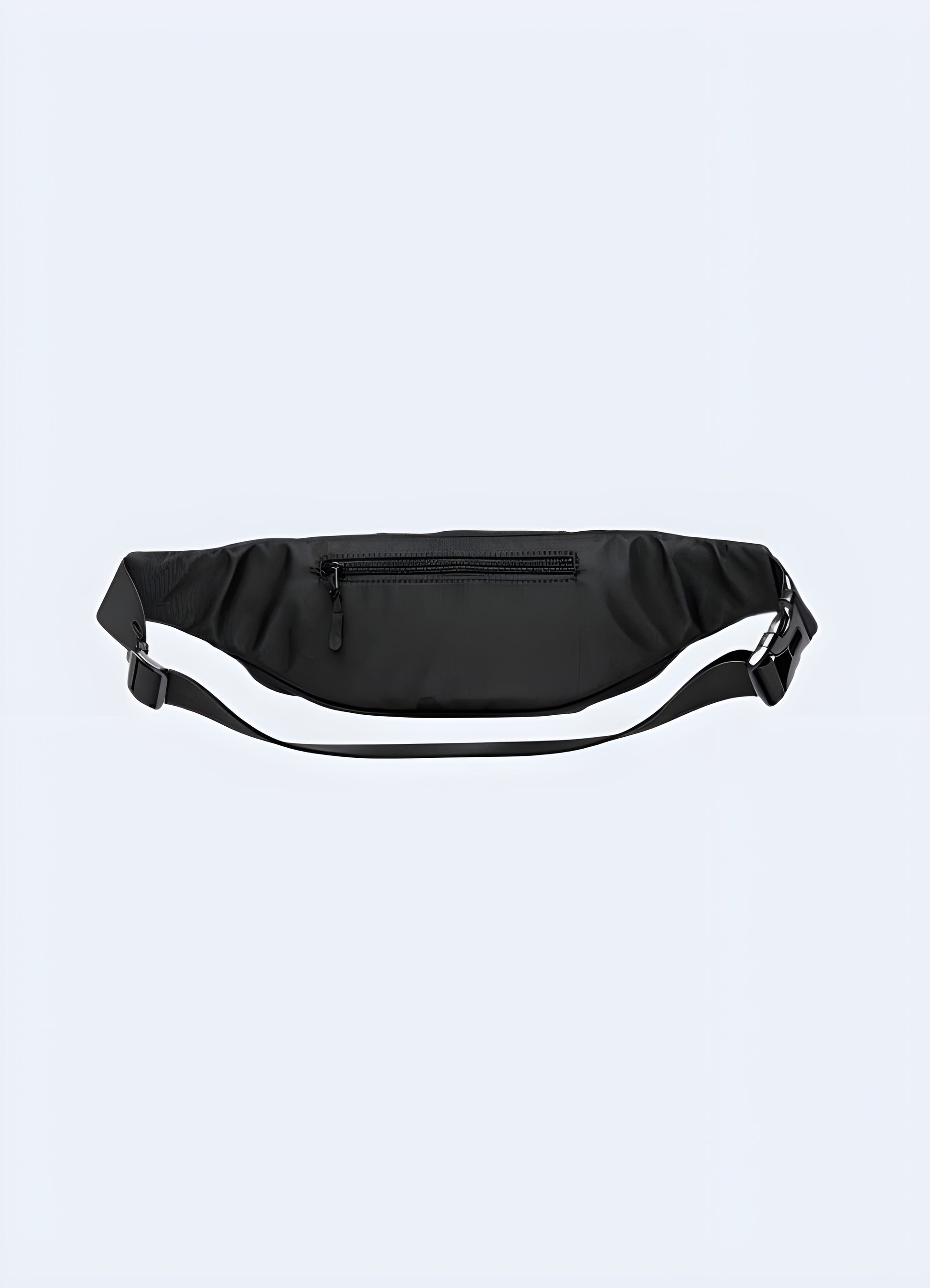 Zipper closure minimalist unisex style techwear waist bag.