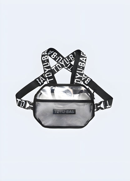 Transparent chest bag front view.