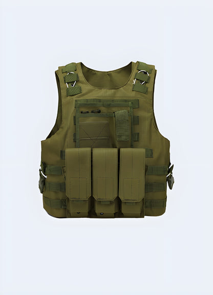 Strapped design tactical vest teacher twist front view.