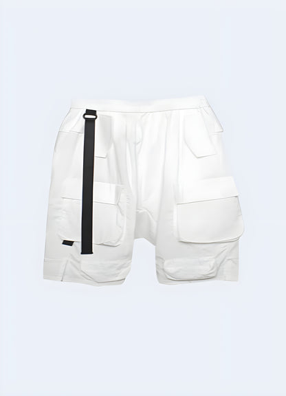 Cargo pockets, tactical straps urban shorts white.