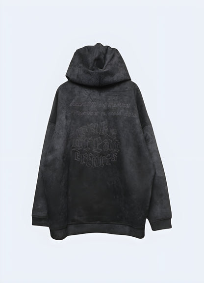 Stay warm and stylish on your next coffee date with this vintage black hoodie.