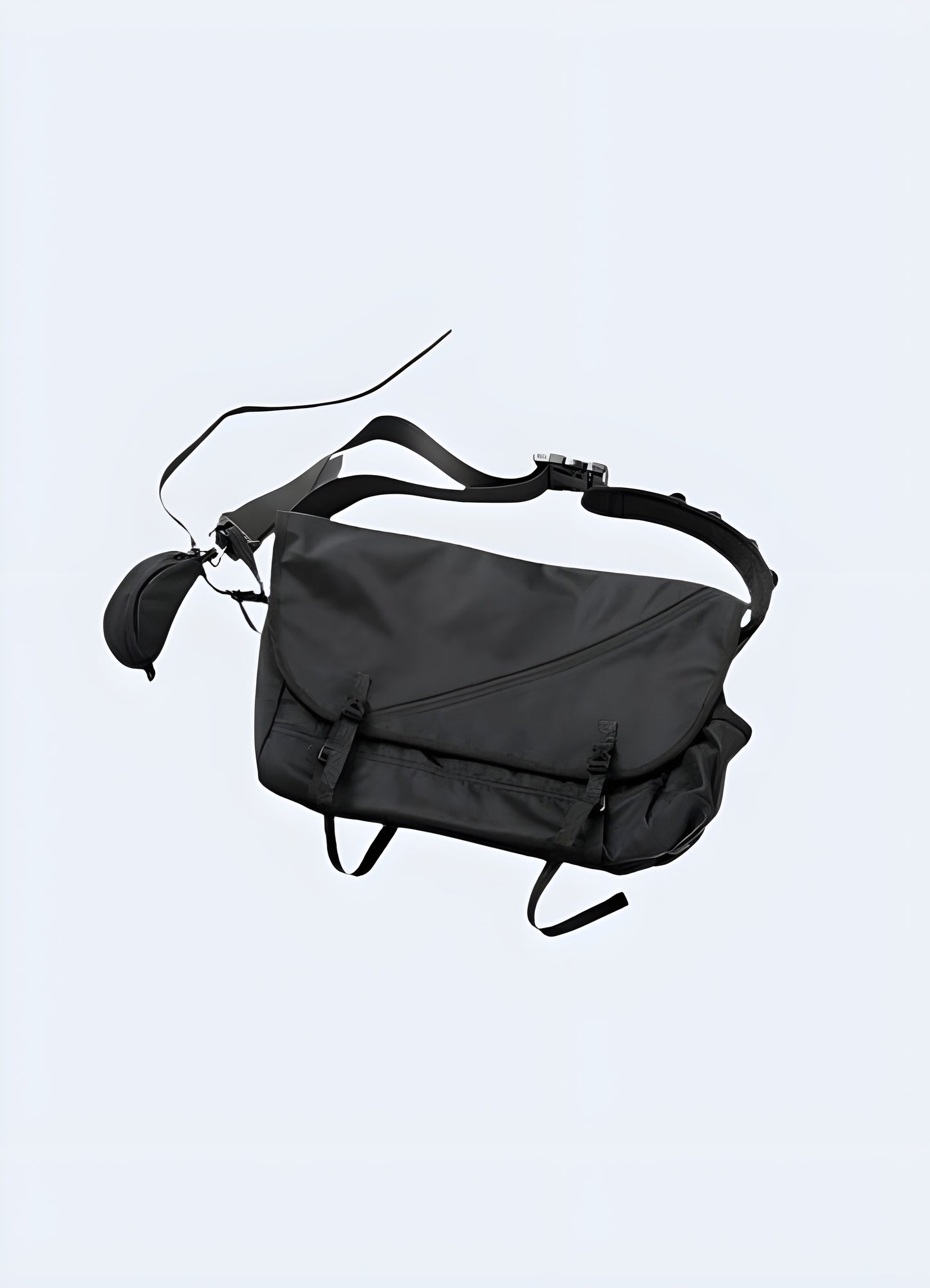 Front side view of a waterproof crossbody bag, showcasing its durable design.