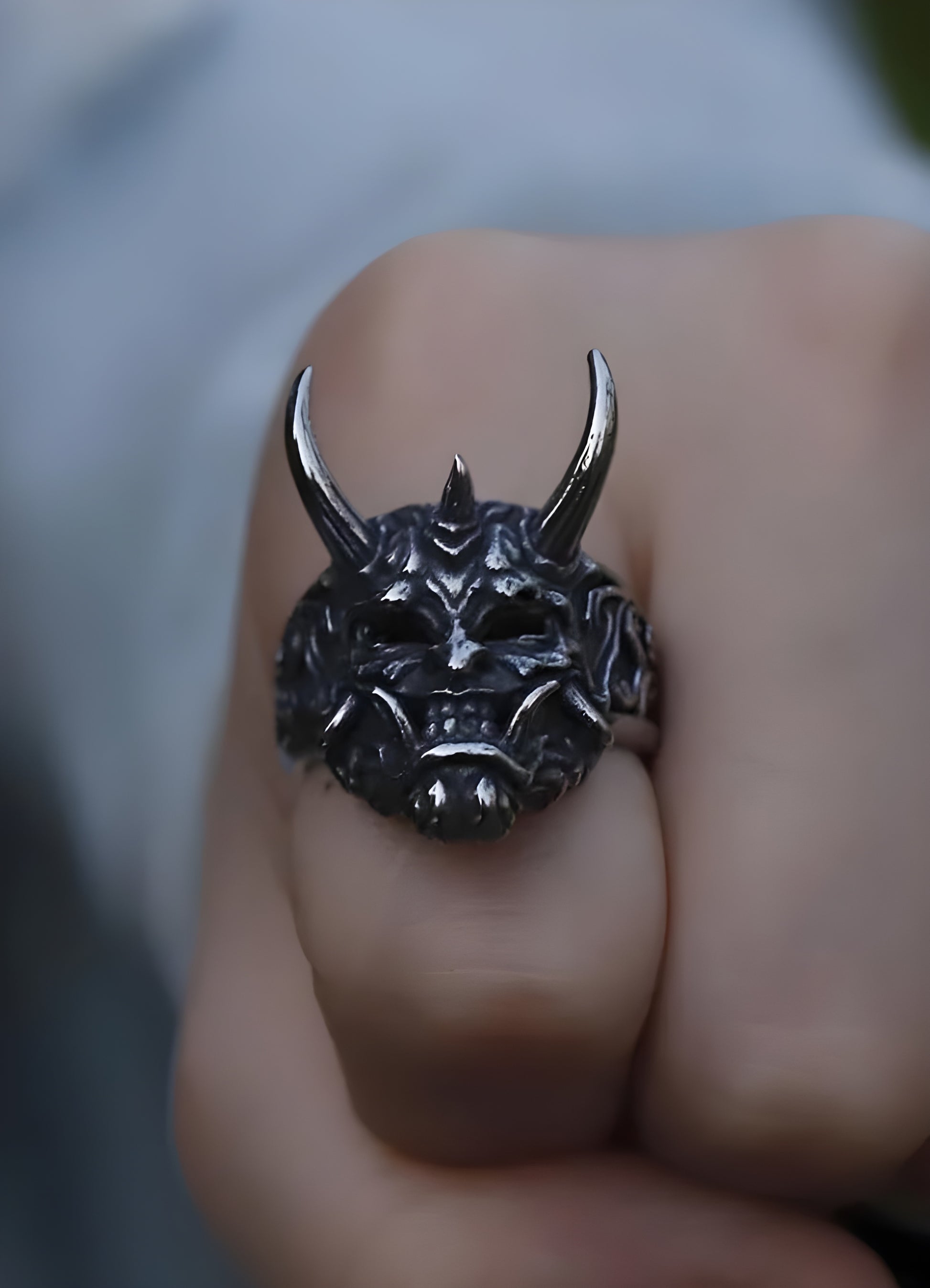 Oni demon motif gothic style ring.