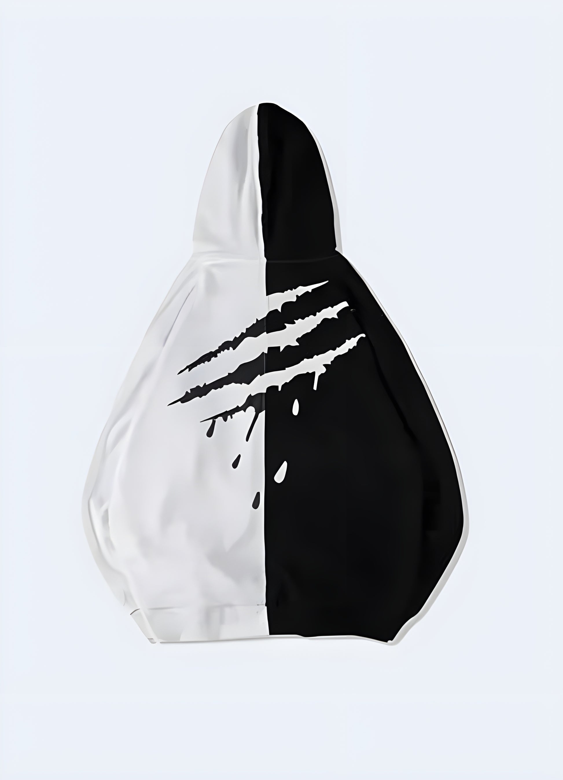 This eye-catching white and black split hoodie is as comfy as it is bold.