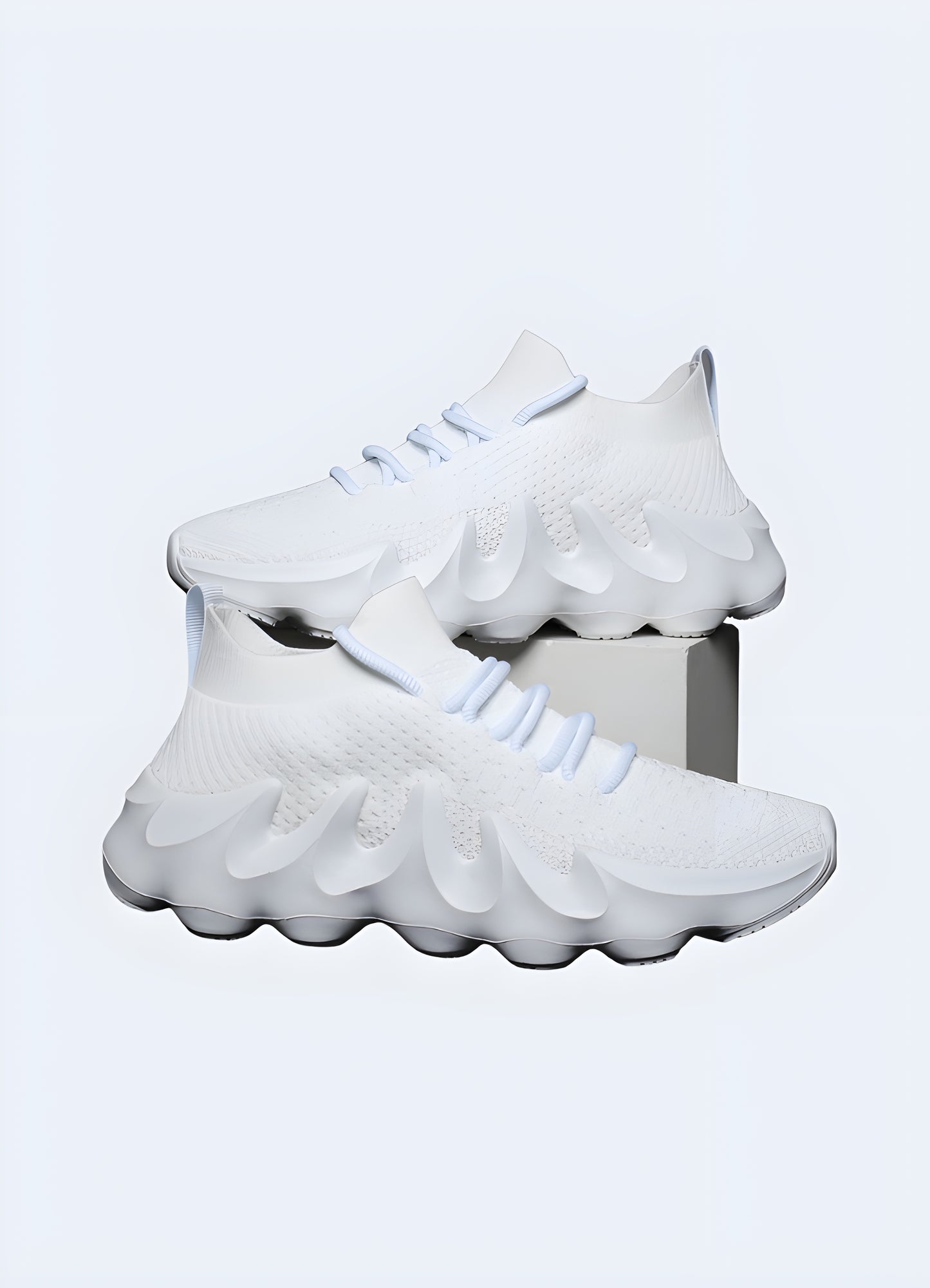 Quick access side zip closure lightweight knit, padded collar white techwear shoes.