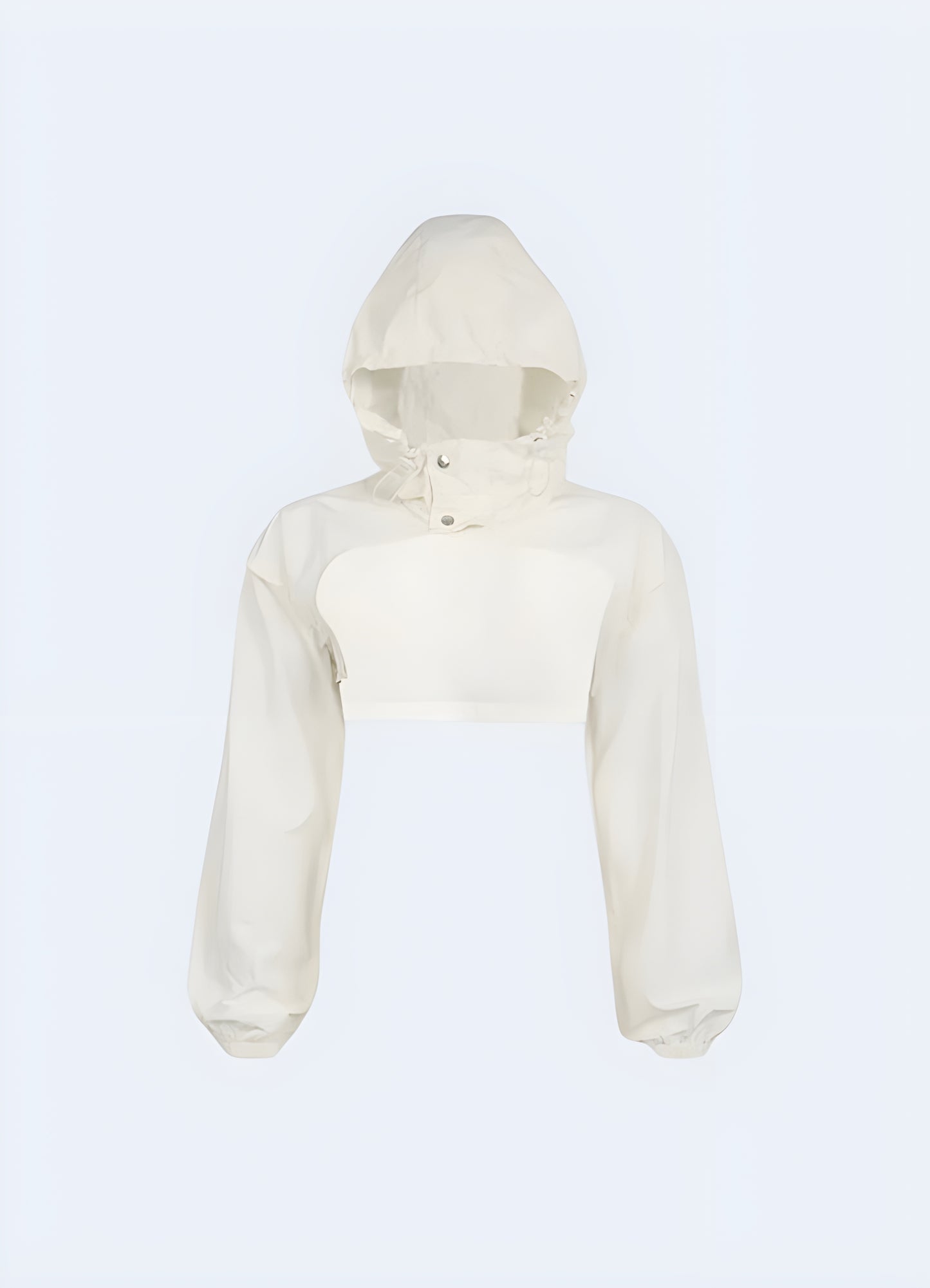 Its adjustable hood, zippered turtleneck, and snap buttons.