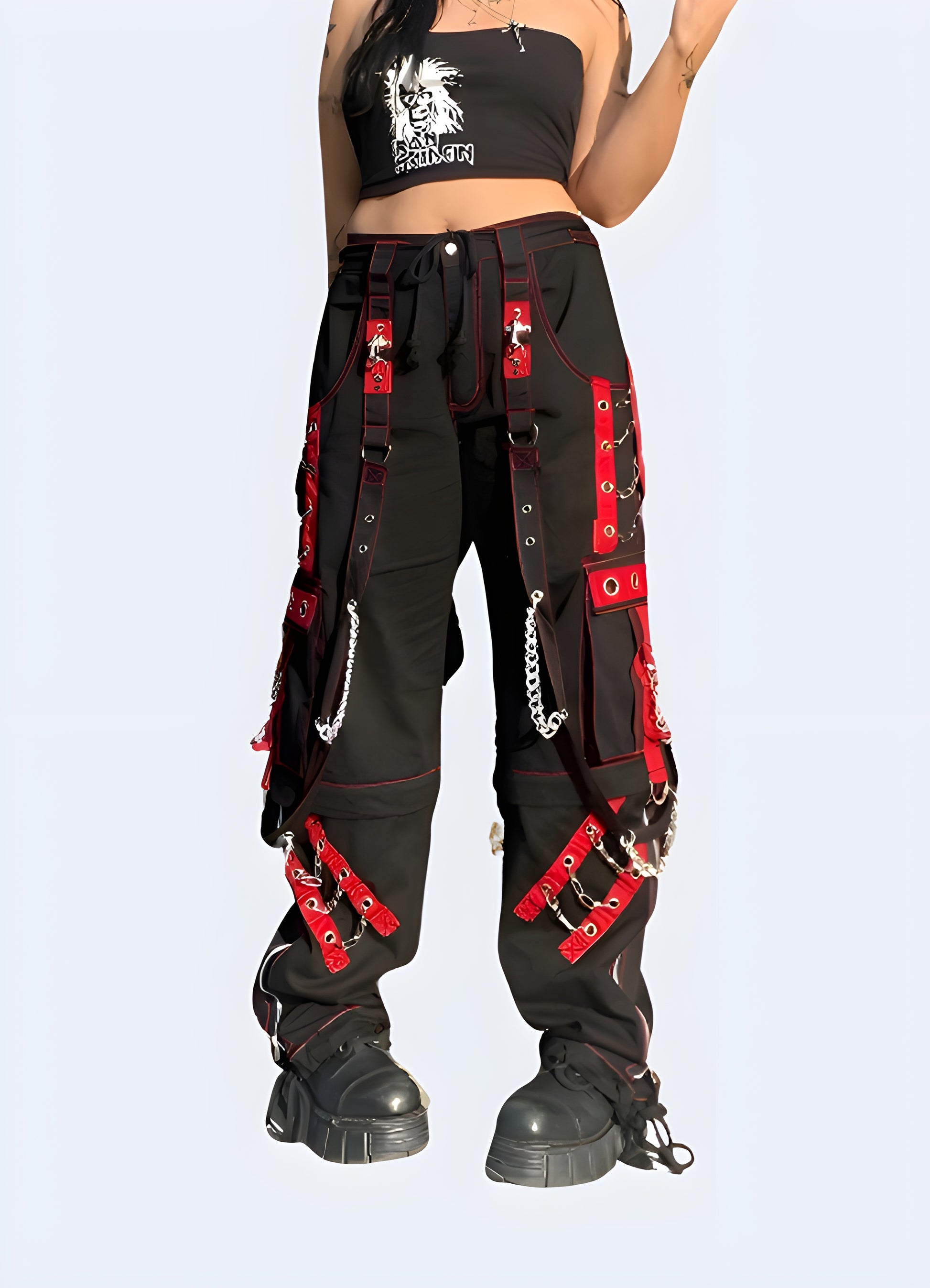 Street style pants button fly closure cyberpunk pants.