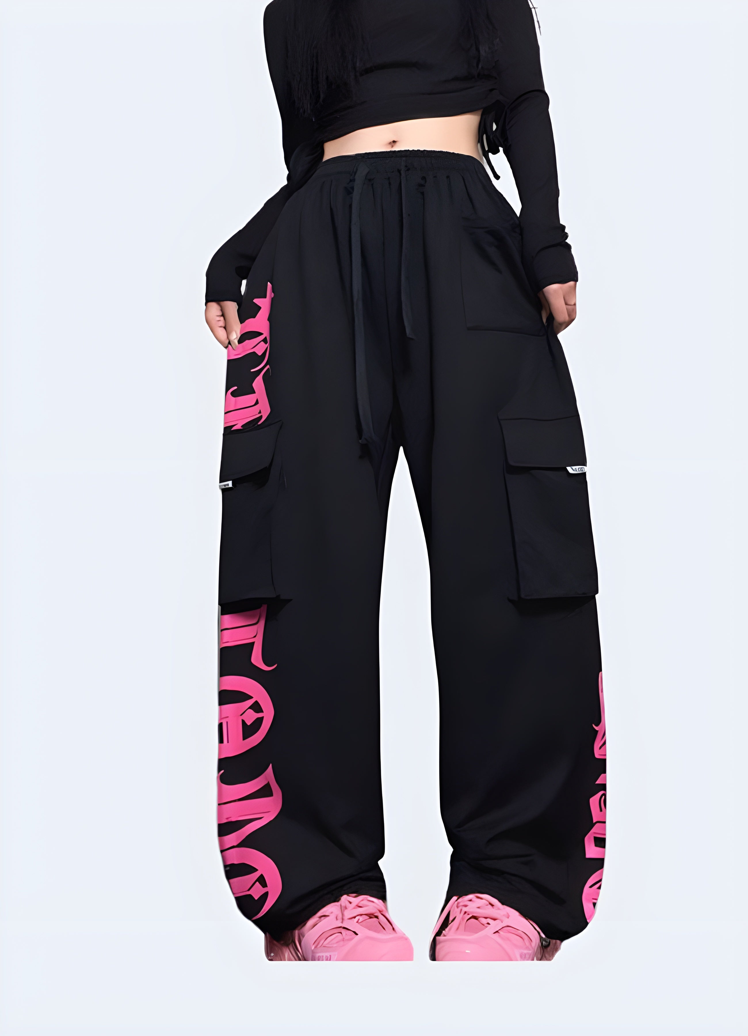 Ensemble Fille 10 Ans - Pantalon Cargo Rose Et Débardeur Cœur Strass Noir - HEARTACHE NWT