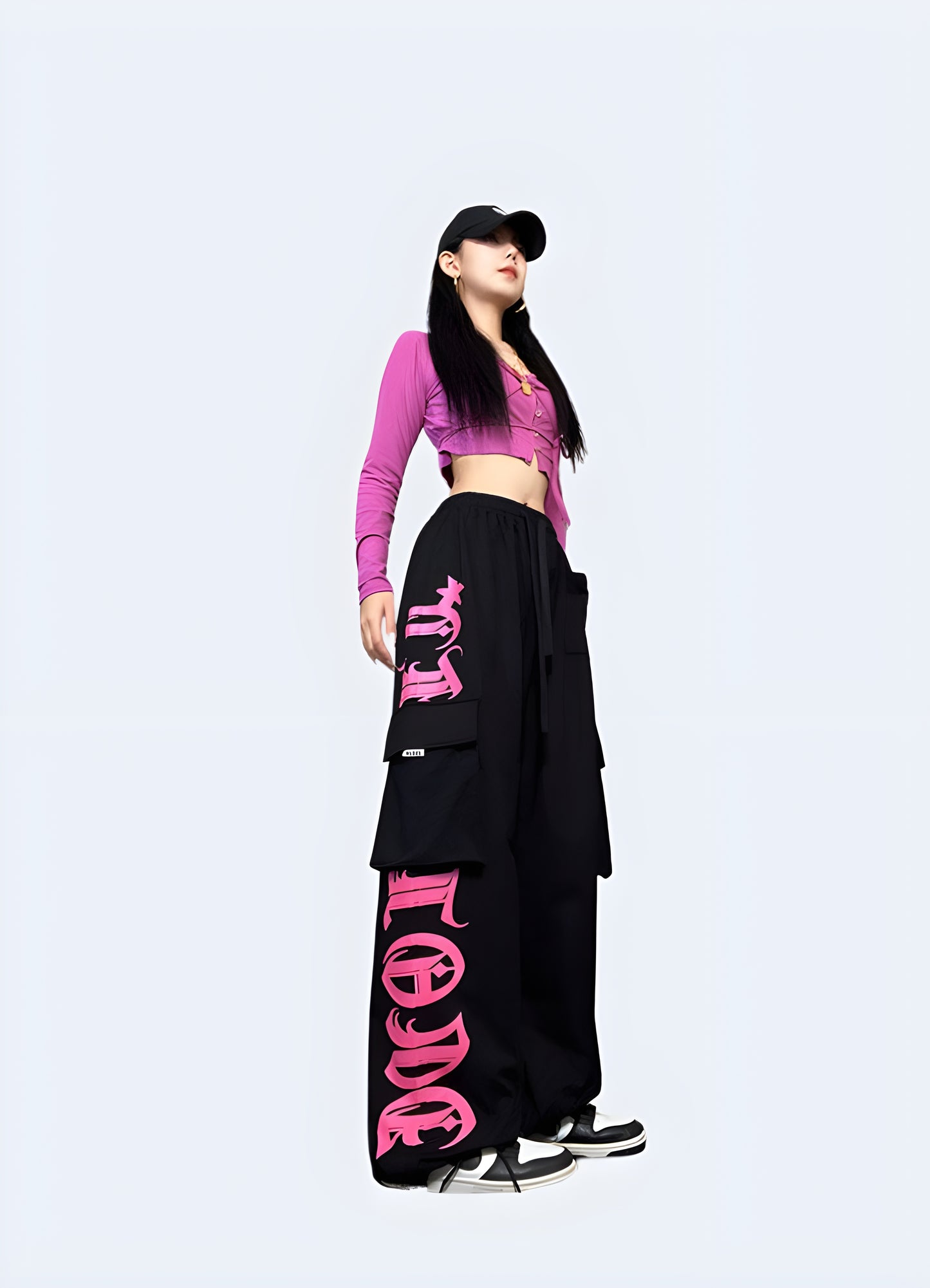 Conquer adventures in style black & pink cargo pants durable, comfy, loaded with pockets.