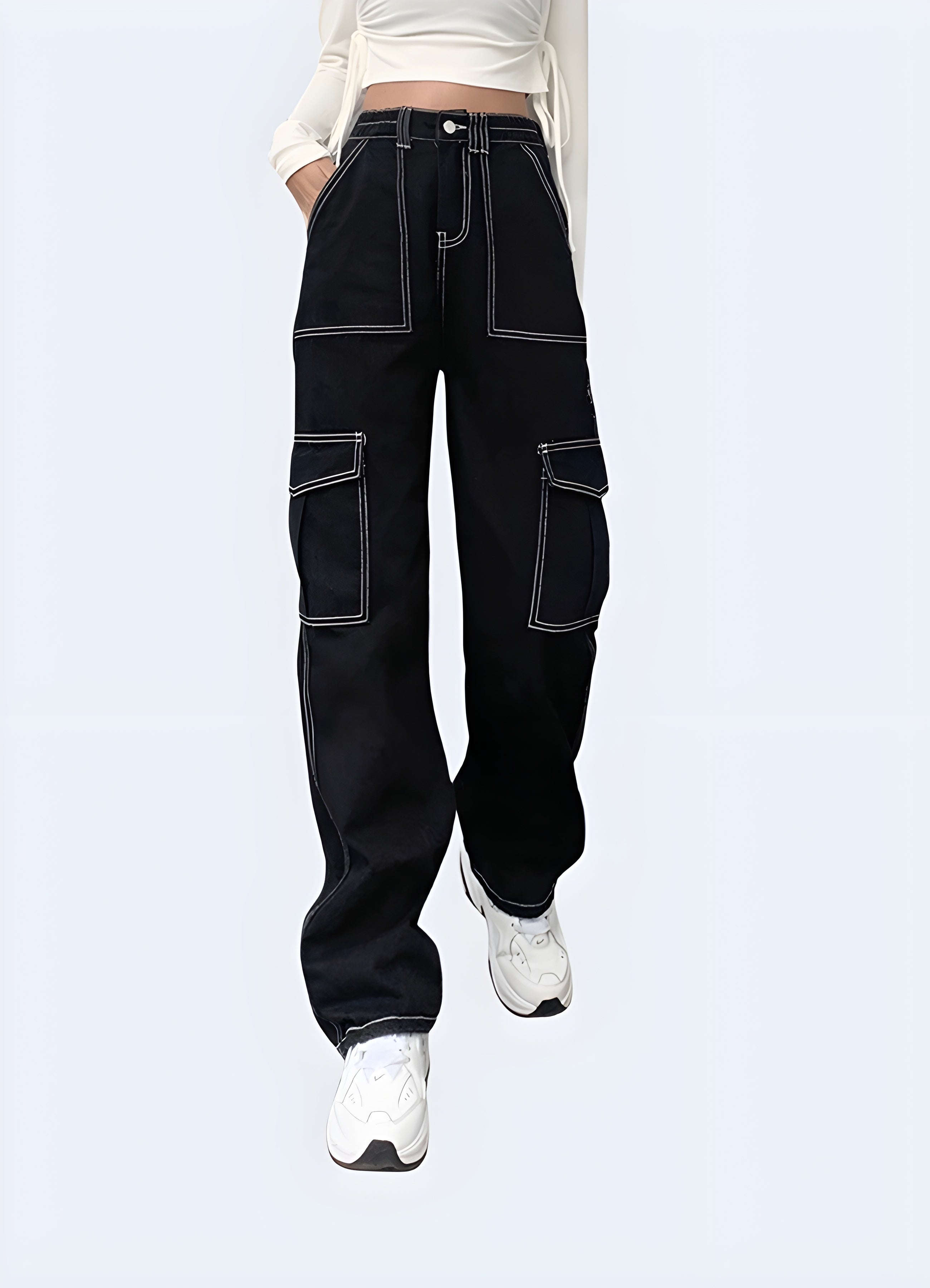 Black Cargo Pants With White Stitching – Techwear Australia