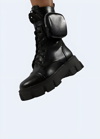 Design techwear, punk, military boots with pockets.