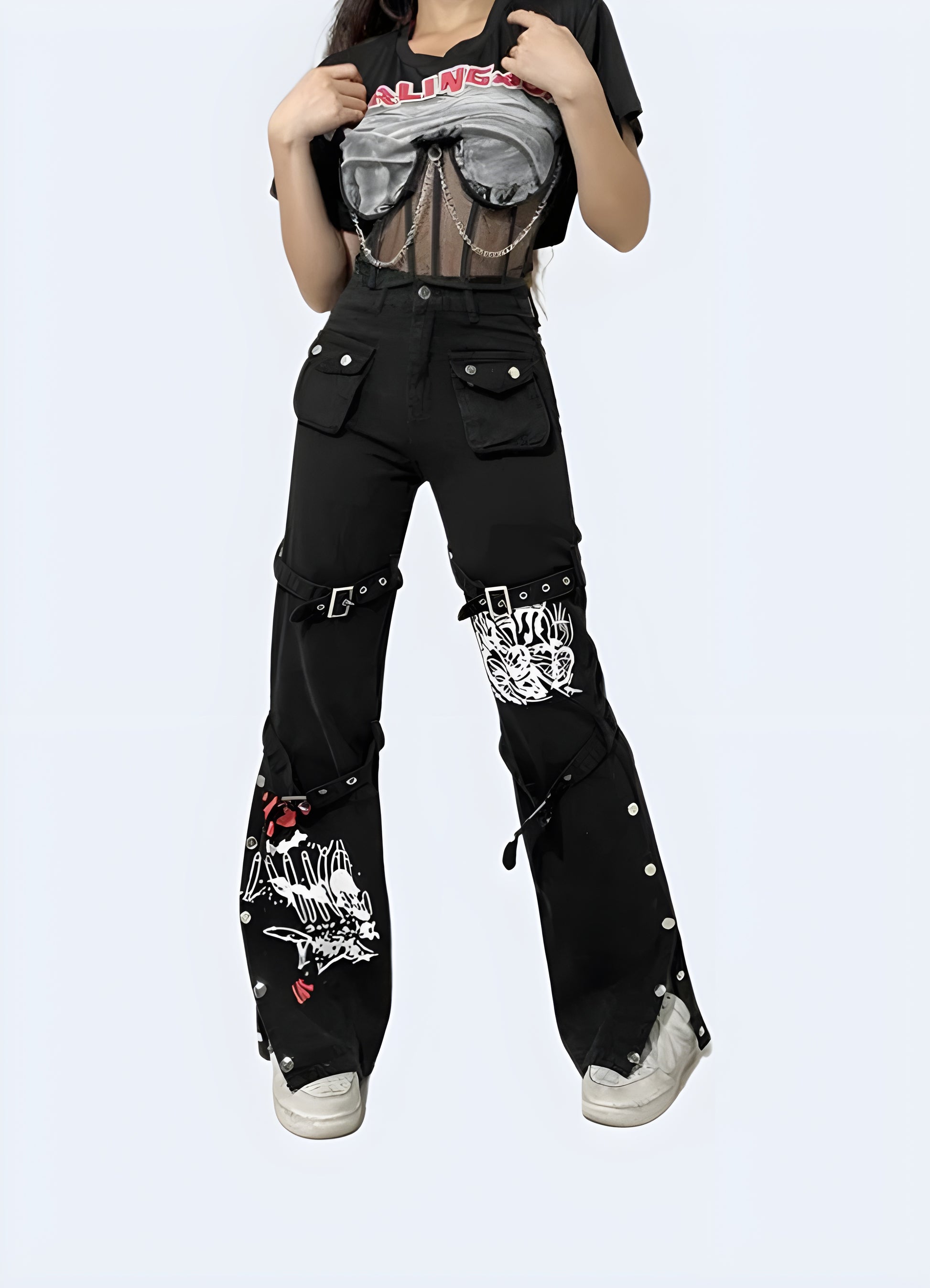 Goth cargo pants adding a layer of mysterious charm to your streetwear ensemble.