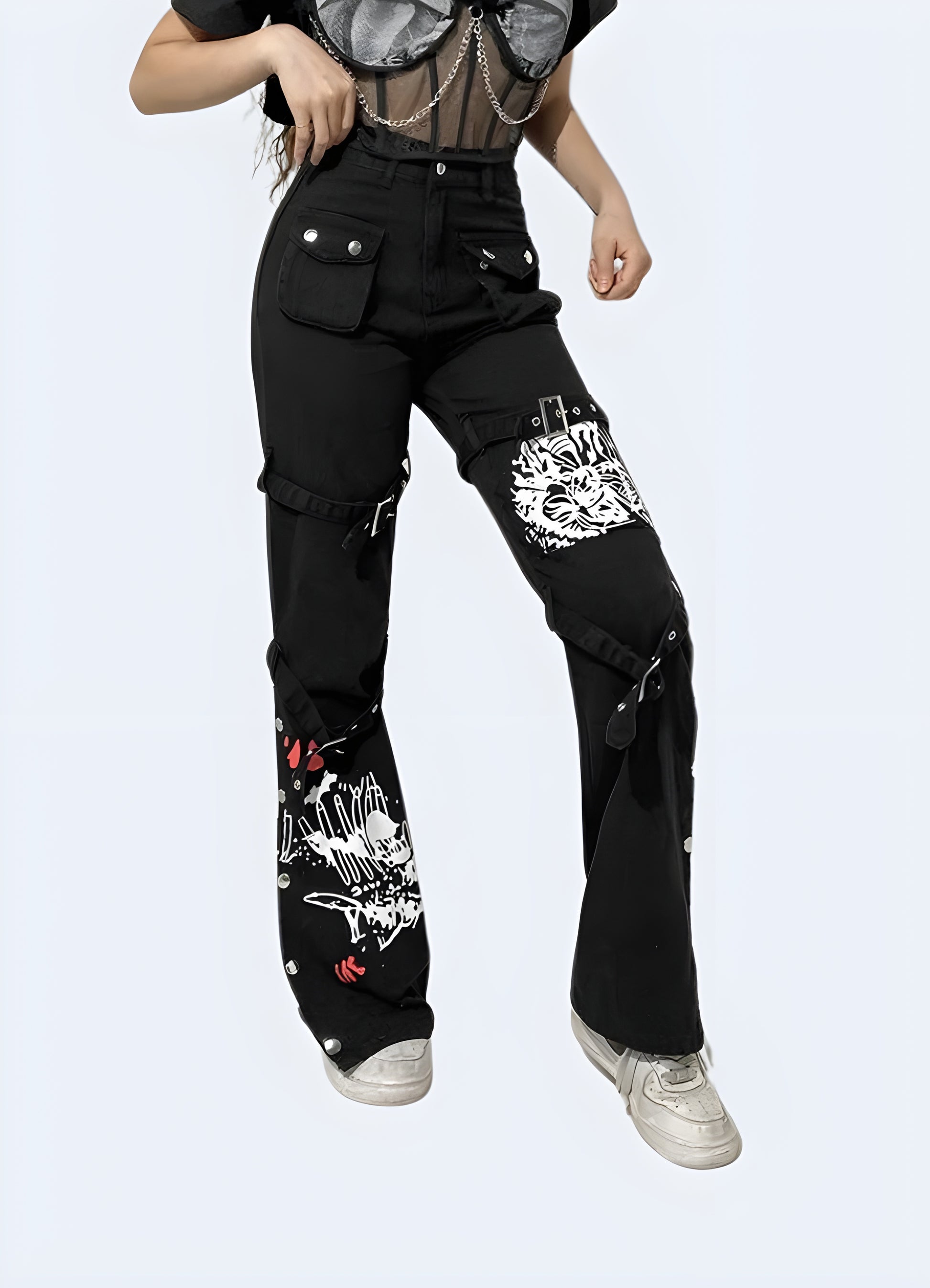 The gothic print etched on the thigh is a subtle nod to the gothic culture.