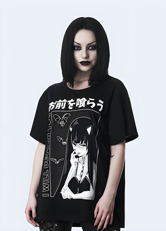 Oversize style high quality print gothic anime girl t-shirt.