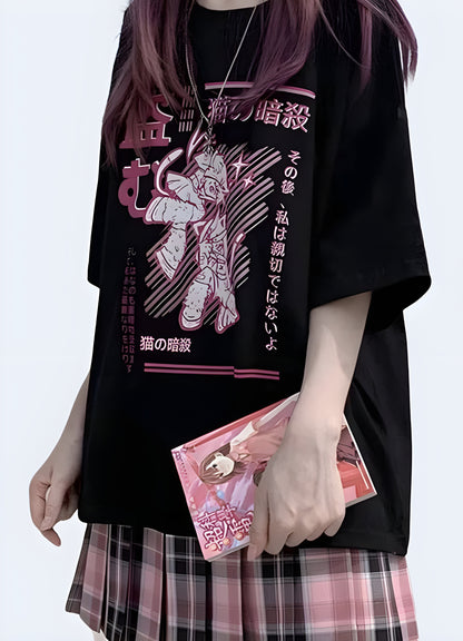 Kawaii pink anime t-shirt graphic high quality print.