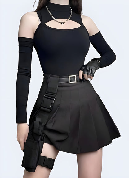 Turtleneck collar style seamless full body sleeve cyberpunk bodysuit.