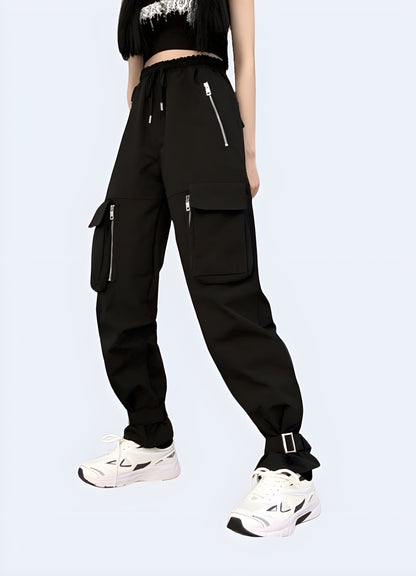 Zippered pockets for security women cargo pants with zipper pockets.