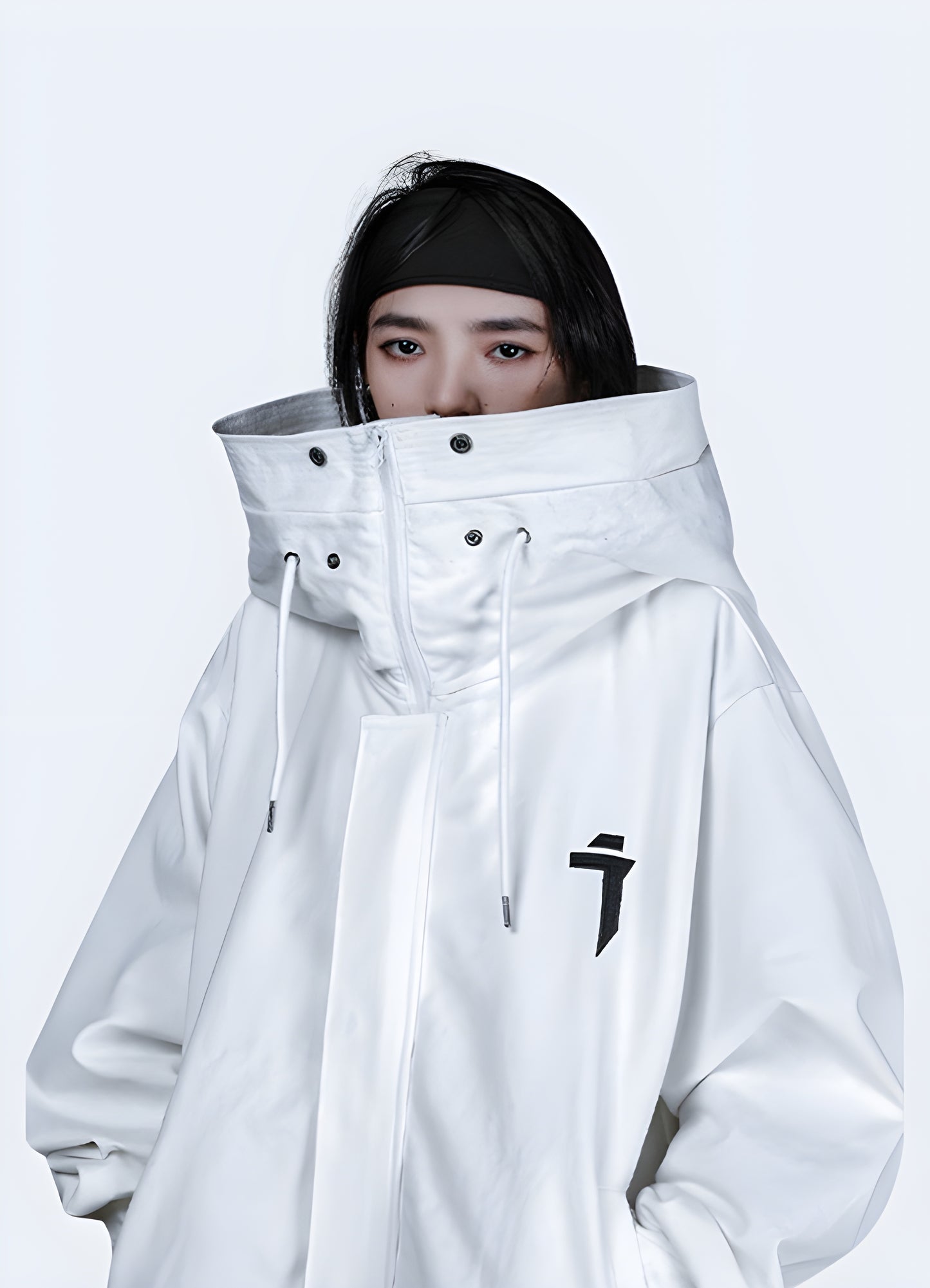 With its unique high collar and reinforced oversized hood.