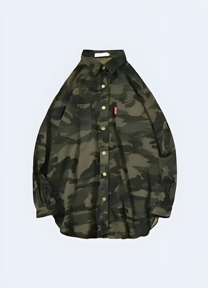Camouflage pattern type drawstring hem for shaping waist.