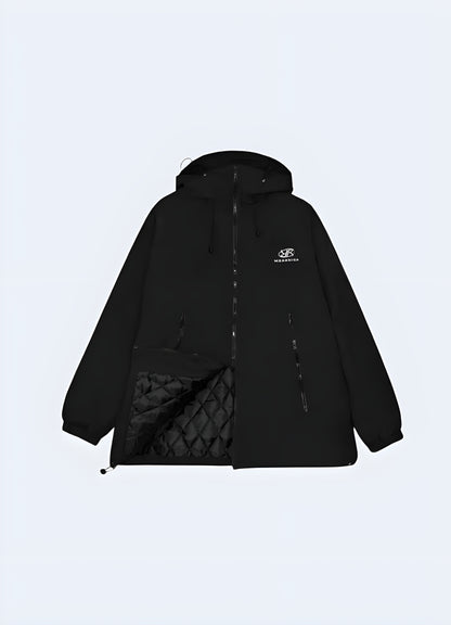 Lightweight windbreaker with mesh backing multiple pockets decoration.