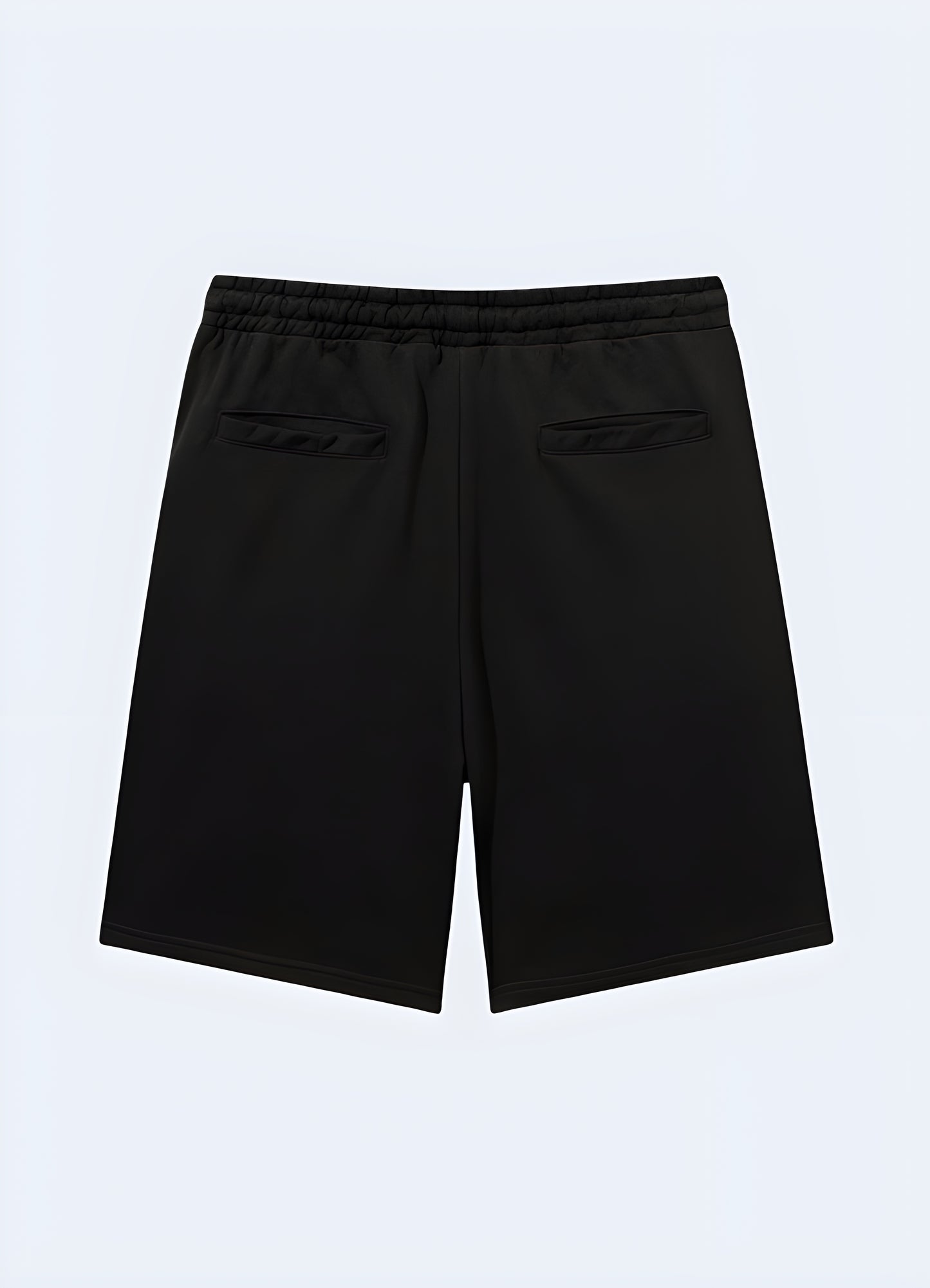 Elastic waist back pocket zipper cargo shorts black.