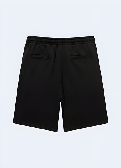 Elastic waist back pocket zipper cargo shorts black.